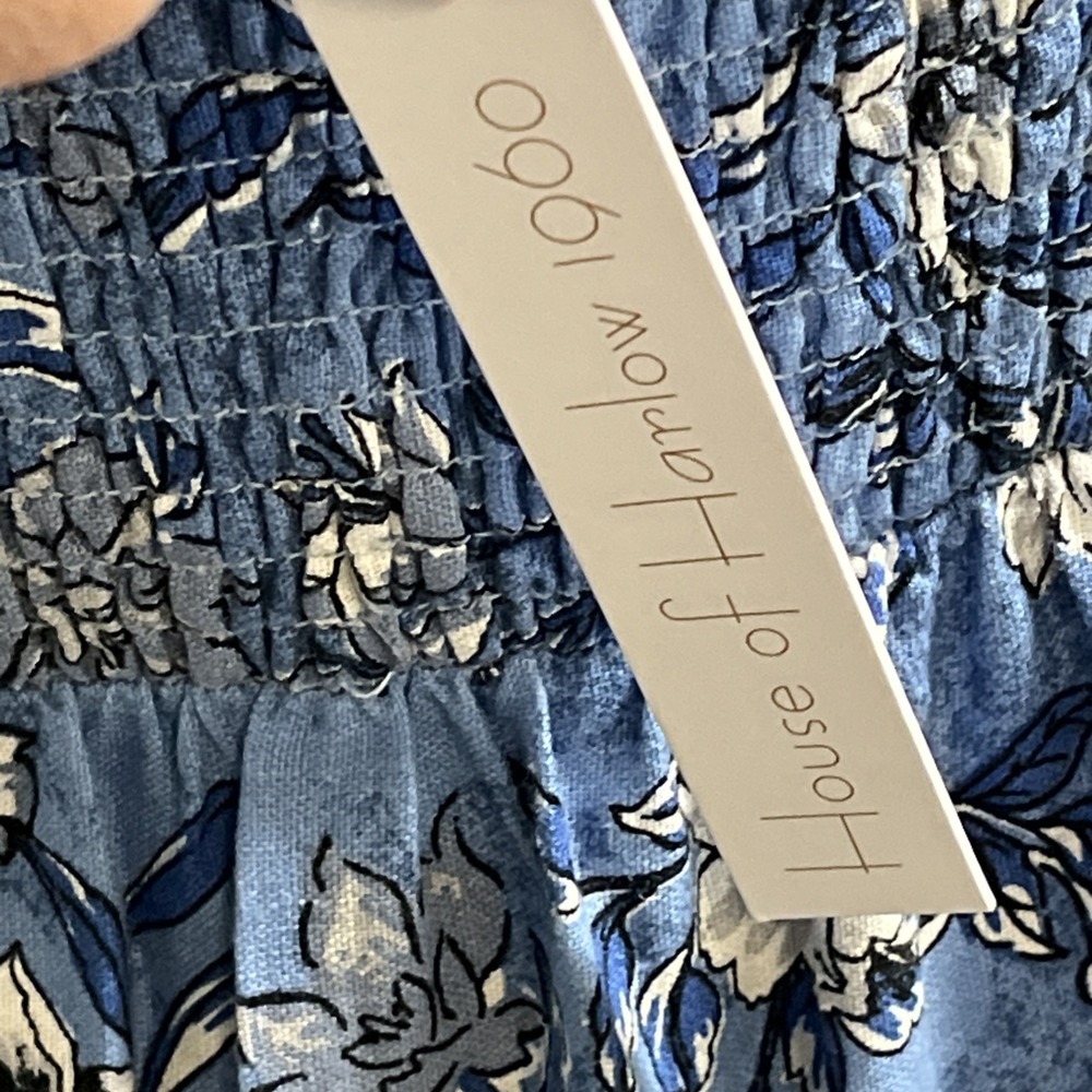 House Of Harlow Dress Blue Floral Linen Blend Tiered Maxi Sundress Size S Resort - Picture 14 of 14